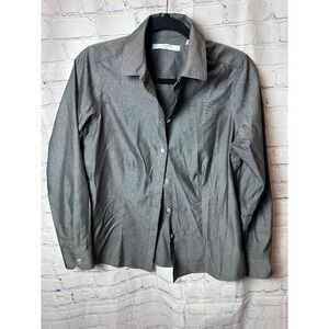 Foxcroft NYC Non-Iron Gray Dress Shirt Office Career Button Up Mens 16‎